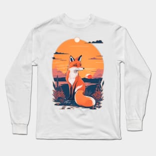 Sunset Fox: Graceful Wildlife Beneath the Setting Sun Long Sleeve T-Shirt